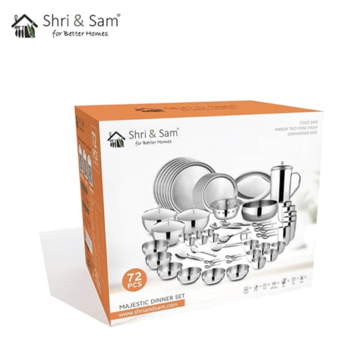 Shri & Sam High Grade Stainless Steel Majestic 72 PCS Dinner Set for 6 People - Image 3